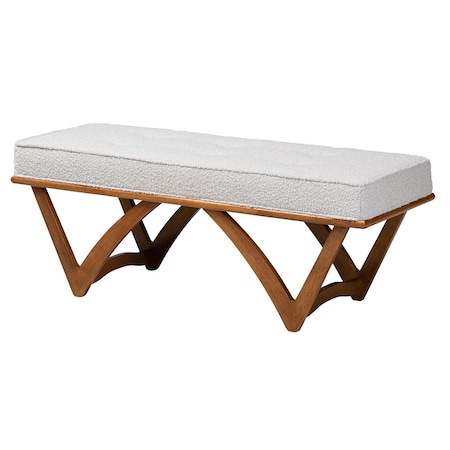 Baxton Studio Chenoa Japandi Light Grey Boucle Fabric and Walnut Brown Finished Wood Bench 233-13319-ZORO